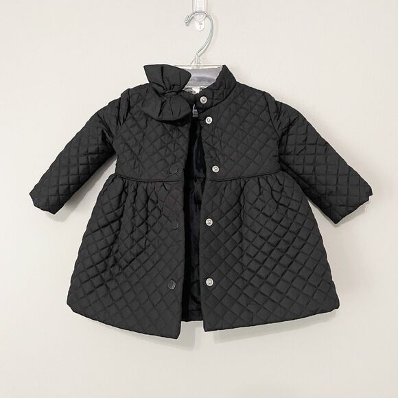 Janie and Jack Girls Size 6-12 Months Black Puffer Bow Button Jacket - Picture 1 of 7